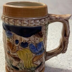 Japanese Porcelain German Style Beer Mug / Stein with Men Drinking